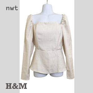 NWT H&M Peplum Blouse Top Natural White, Size S